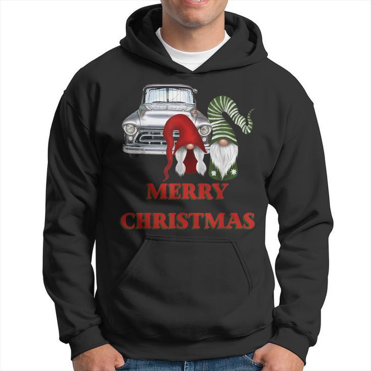 Merry Gnome Couple Old Pickup Truck Christmas Hotrod Holiday Hoodie