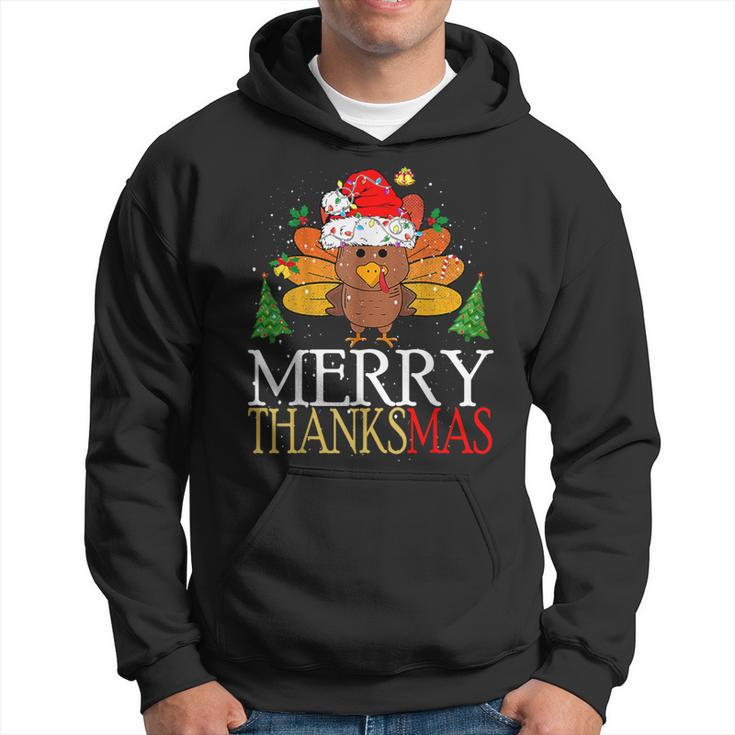 Merry Thanksmas Happy Thanksgiving Santa Turkey Hoodie