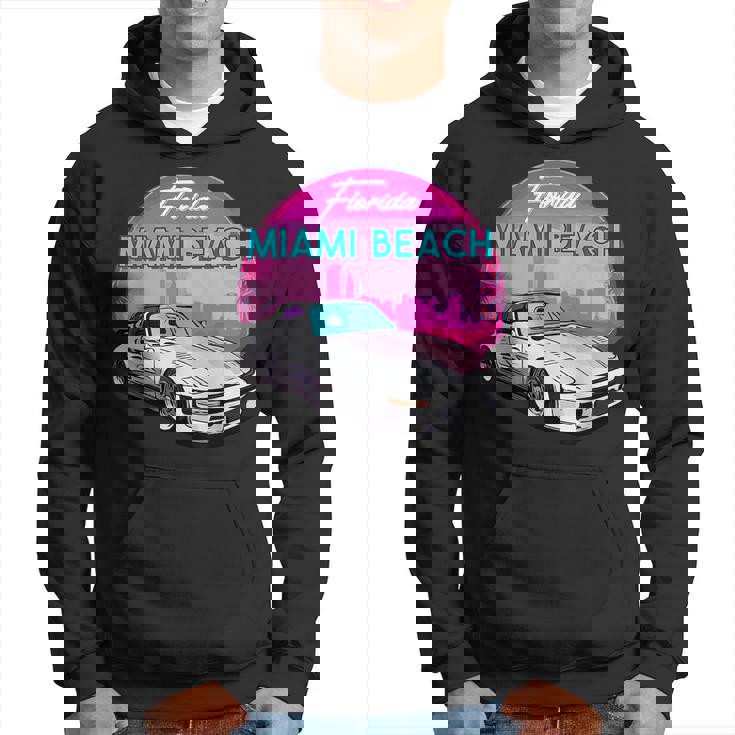 Miami Beach  Florida Miami Palm Trees And Vintage Car  Florida Gifts & Merchandise Funny Gifts Hoodie