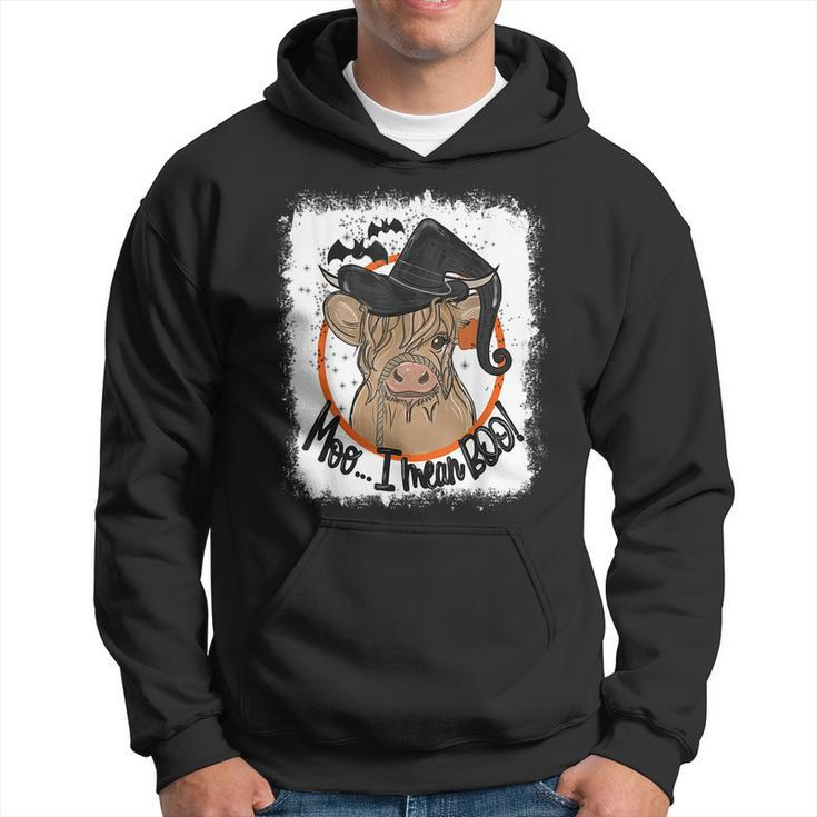 Moo I Mean Boo Ghost Witch Cow Bleached Halloween Hoodie