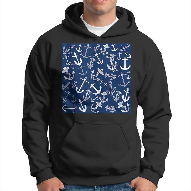 Nautical Navy Blue Anchor Pattern  Hoodie