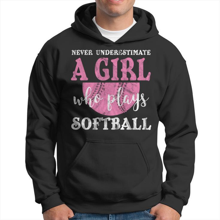 Never Underestimate A Girl Who Plays Softball Grunge Look Softball Funny Gifts Hoodie