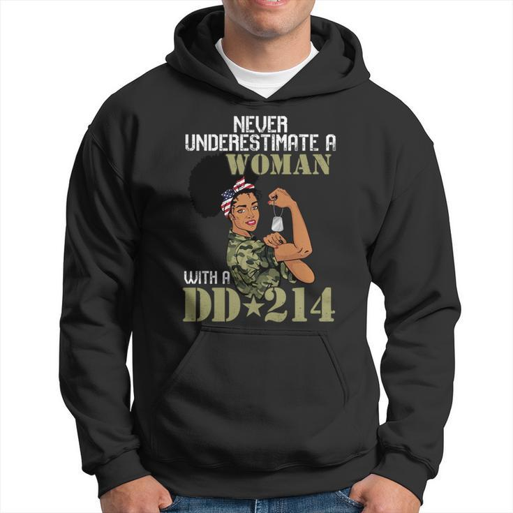 Never Underestimate A Woman With Dd214 Female Veterans Day Hoodie
