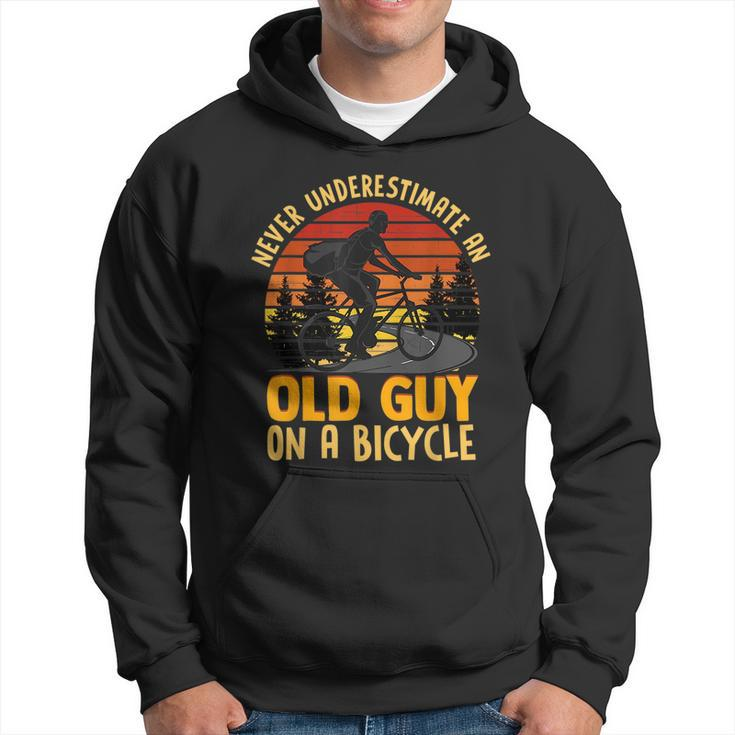 Never Underestimate An Old Guy On A Bicycle Vintage Cycling Hoodie