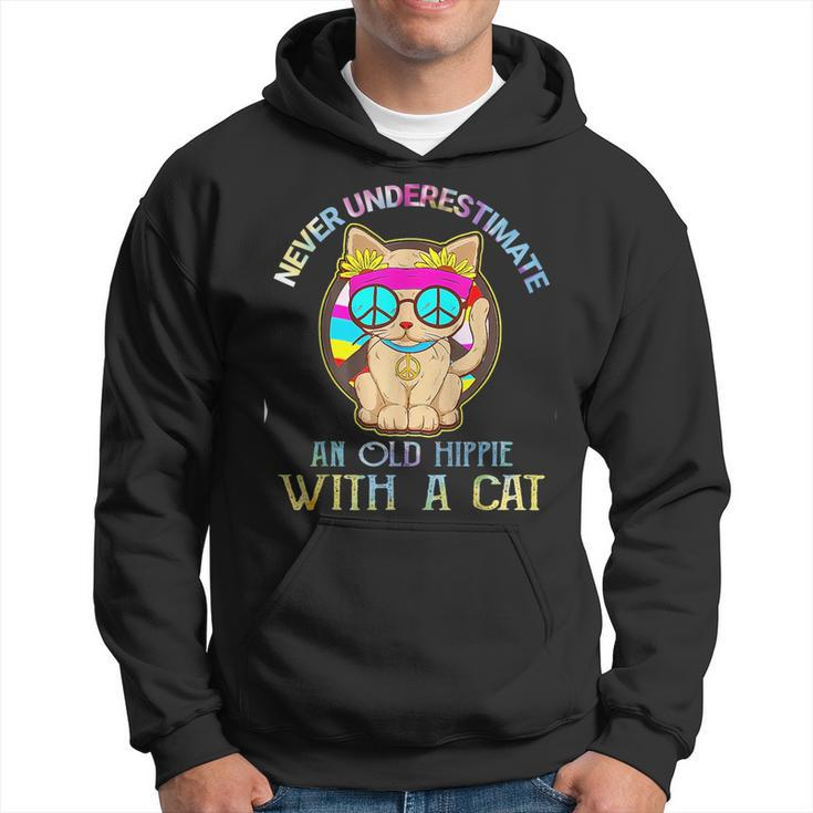 Never Underestimate An Old Hippie With A Cat Funny Hoodie