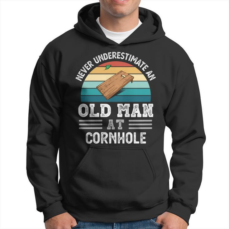 Never Underestimate An Old Man At Cornhole Fathers Day Hoodie