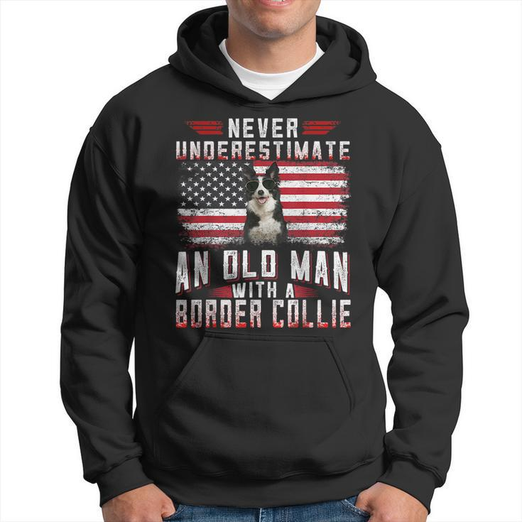 Never Underestimate An Old Man With A Border Collie Vintage Old Man Funny Gifts Hoodie
