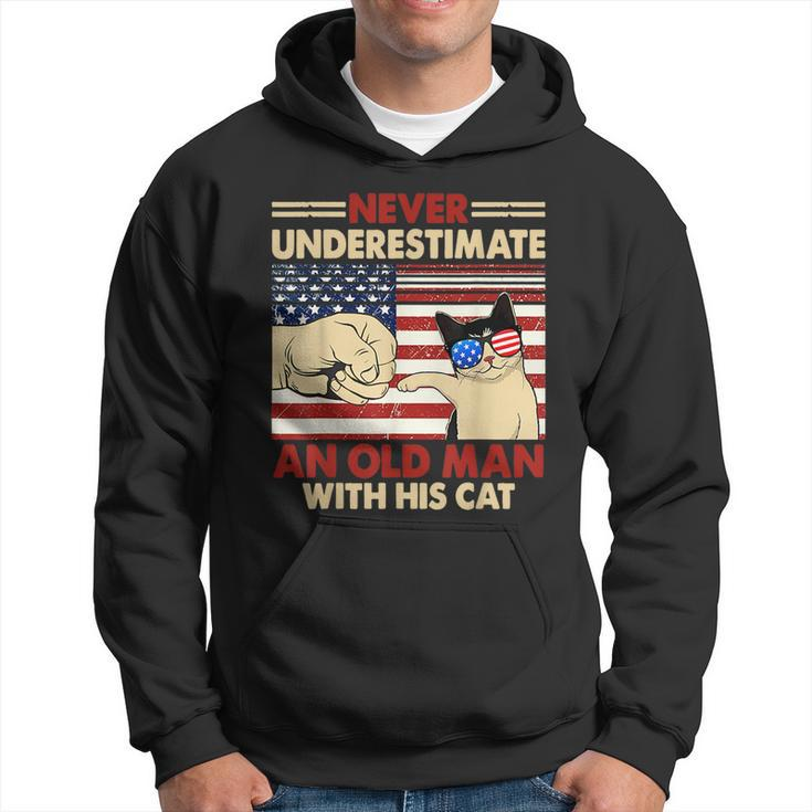 Never Underestimate An Old Man With His Cat Funny Hoodie