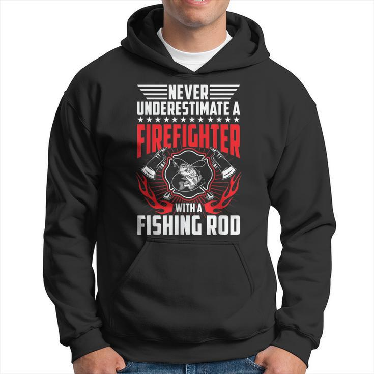 Never Underestimate Firefighter With Fishing Rod Gift Gift For Mens Hoodie