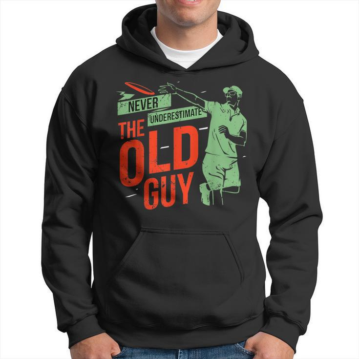 Never Underestimate Old Guy Disc Golf Player Fun Print Hoodie