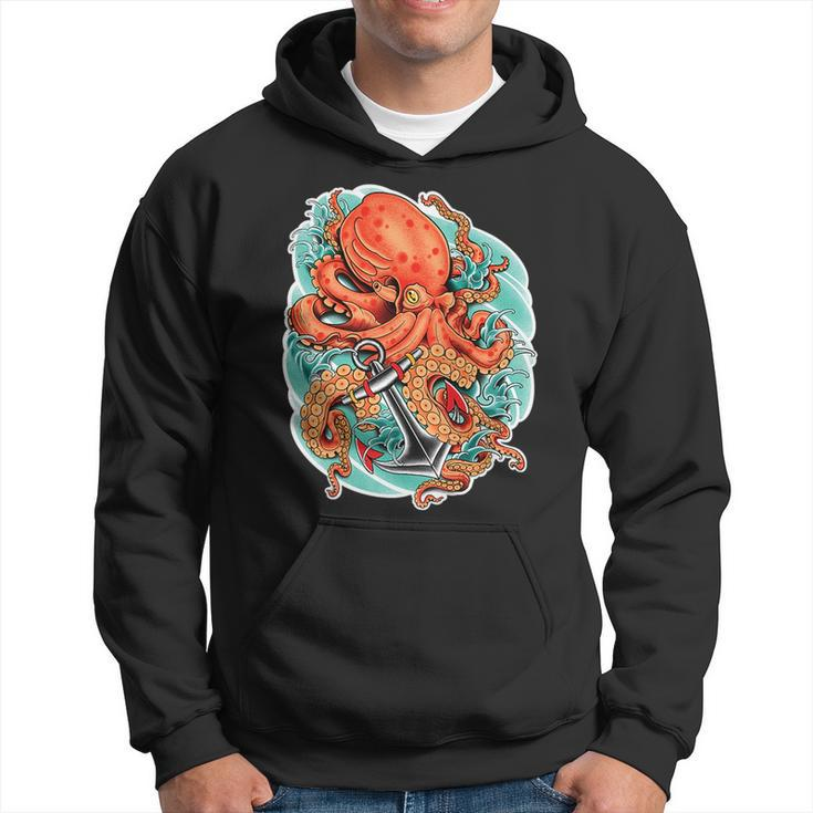 Octopus And Anchor Nautical Tattoo   Hoodie
