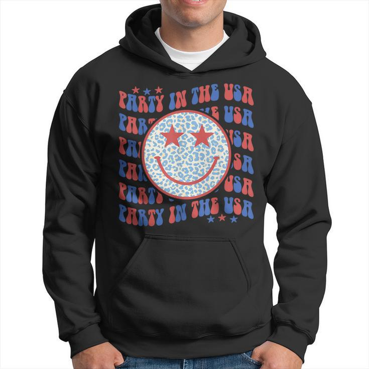 Party In The Usa Happy Face Leopard Pattern 4Th Of July Hoodie