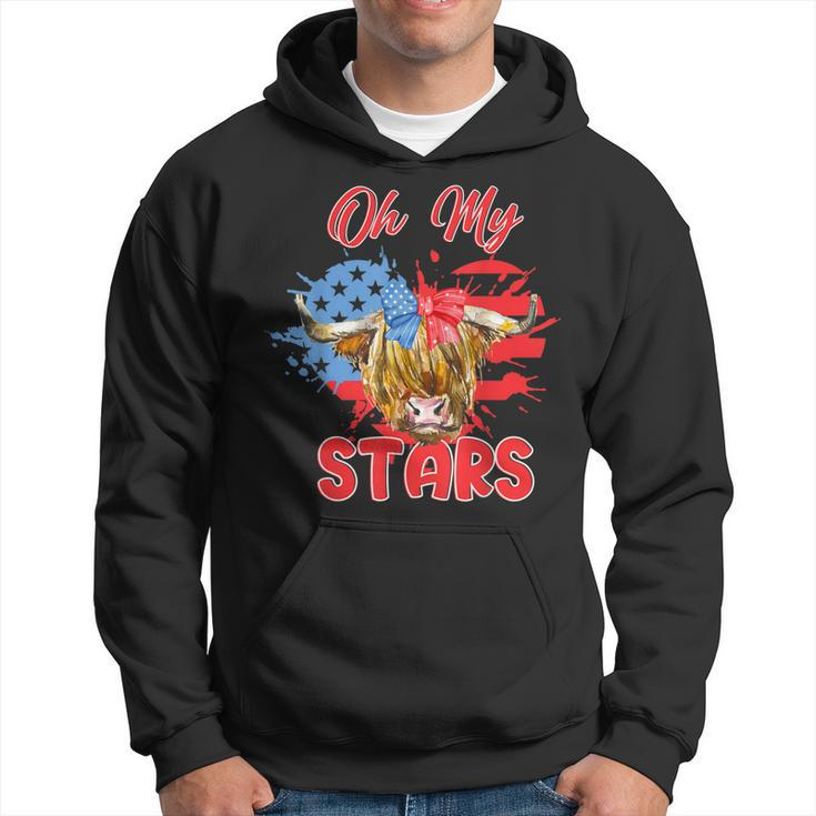 Patriotic Highland Cow Oh My Stars 4Th Of July American Flag  Hoodie