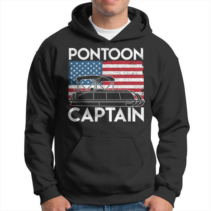 Patriotic Pontoon Captain Us American Flag Funny Boat Owner  Hoodie