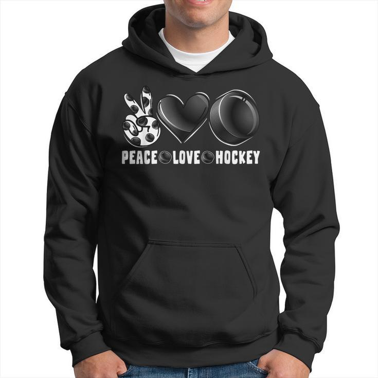 Peace Love Hockey Funny Mommy Dad Boys Girls Son Daughter Hoodie