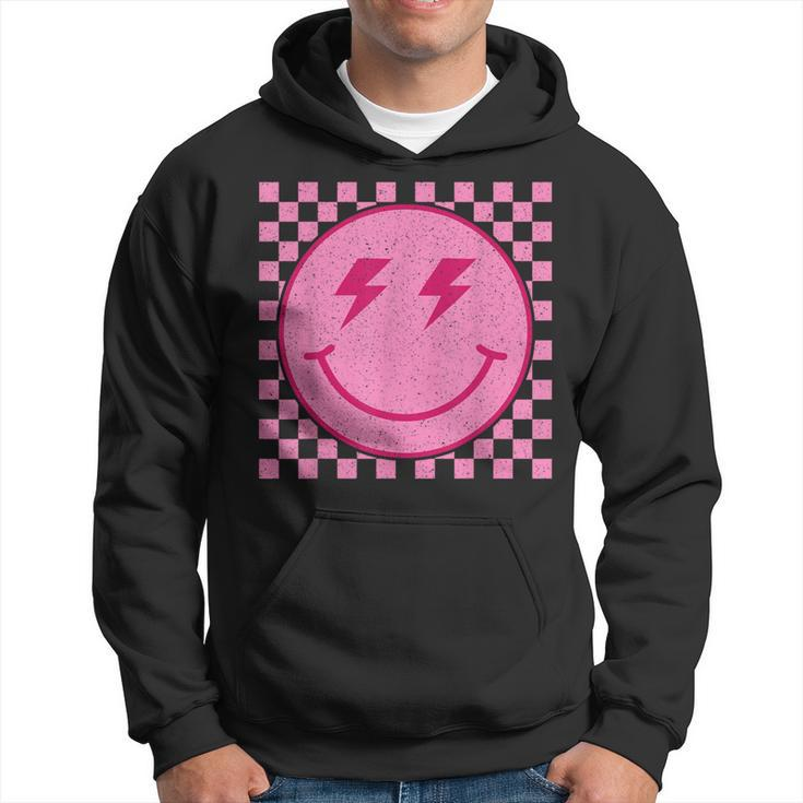 Pink Happy Face Checkered Pattern Smile Face Trendy Smiling Hoodie