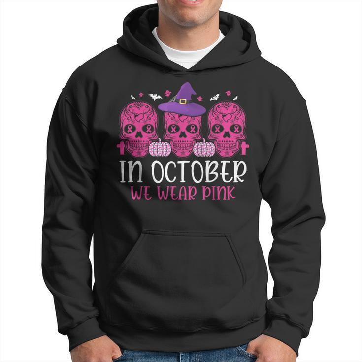 Pink Ribbon Witch Halloween Breast Cancer In October We Wear Hoodie