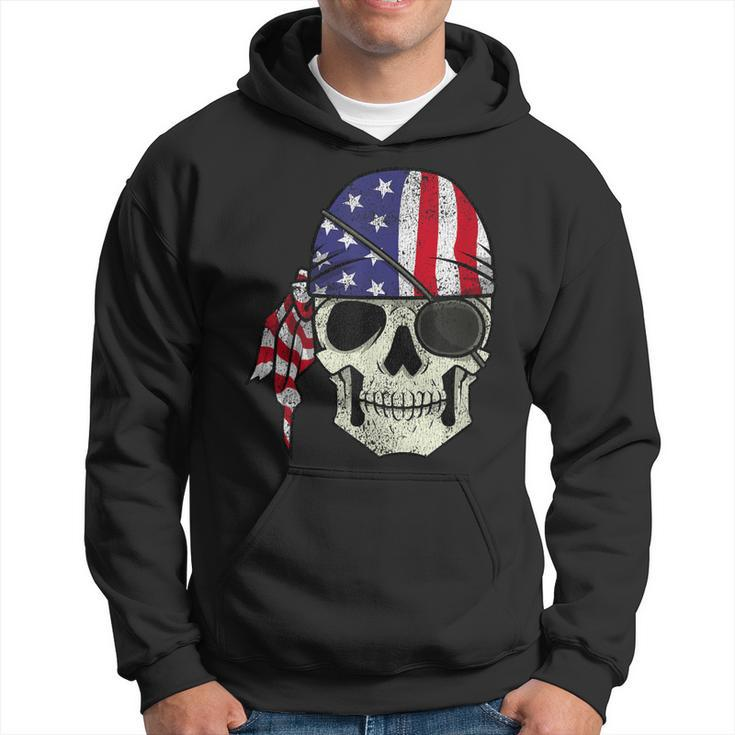 Pirate 4Th Of July Men Distressed Usa Skull American Flag Hoodie