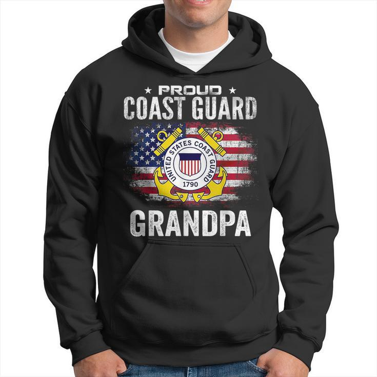 Proud Coast Guard Grandpa With American Flag Gift Veteran Veteran Funny Gifts Hoodie
