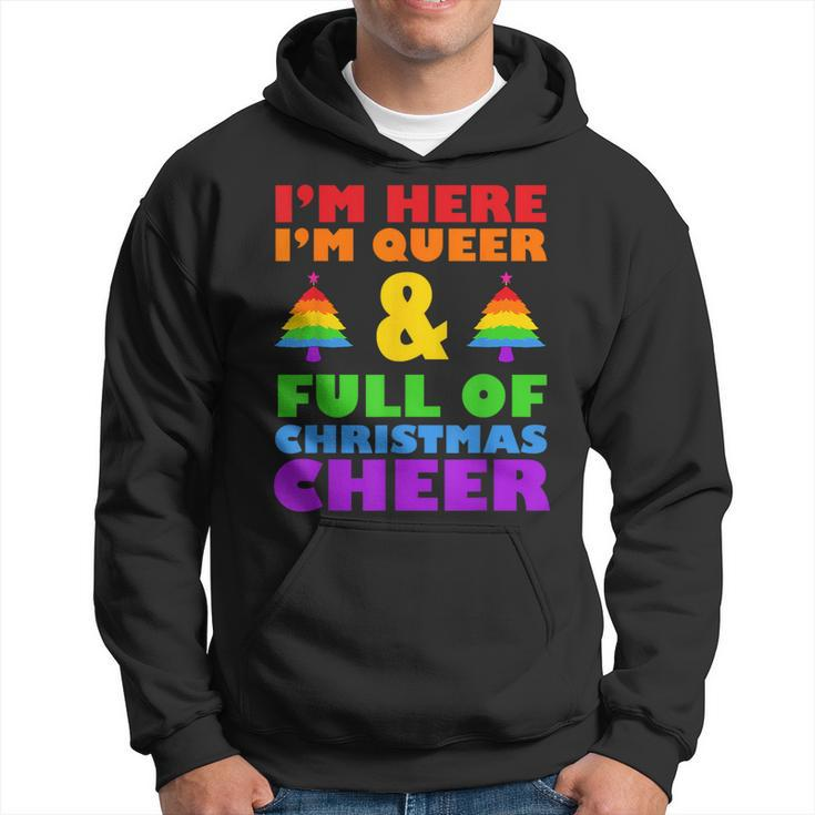 Im Here Im Queer Christmas Pajama Cool Lgbt-Q Gay Pride Xmas Hoodie