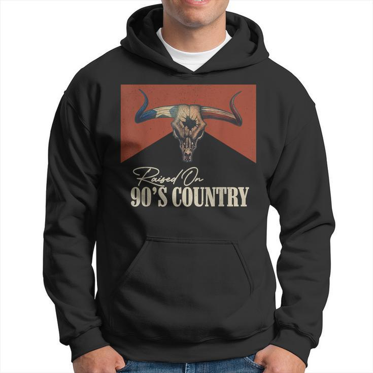 Raised On 90'S Country Music Vintage Bull Skull Western Life Hoodie