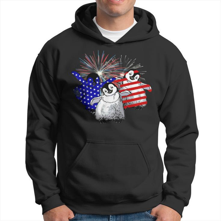 Red White Blue Penguin Fireworks 4Th Of July Hoodie
