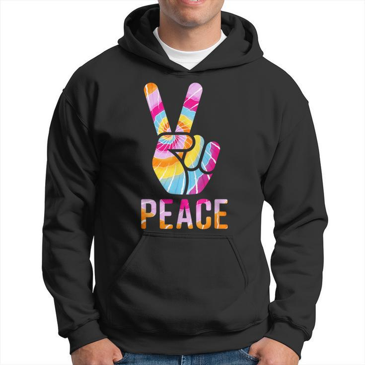 Retro 60’S 70’S Tie Dye Peace V Hand Sign Hippie Graphic Hoodie