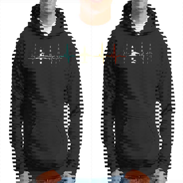 Retro Airplane Heartbeat Pilot Flying Cool Aviator  Hoodie