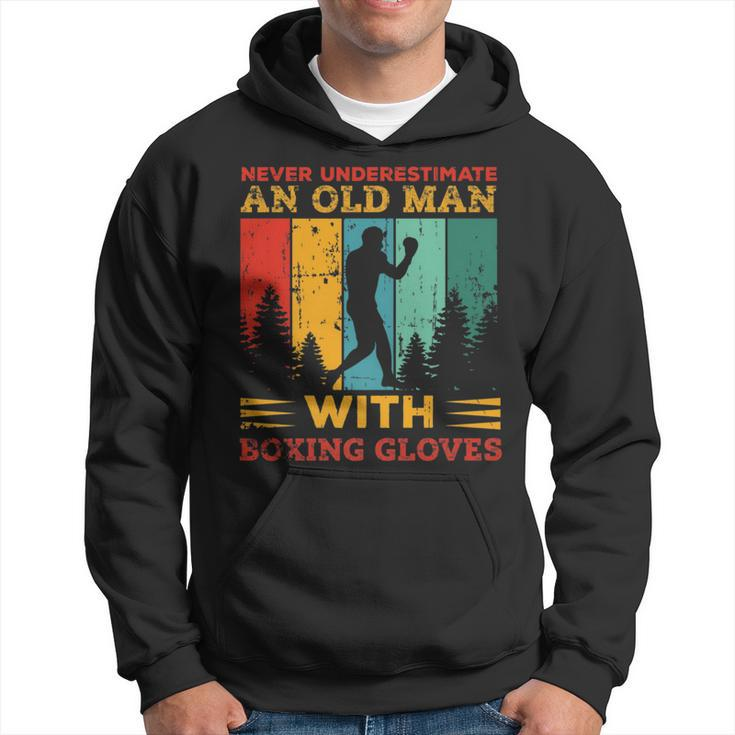 Retro Never Underestimate An Old Man With Boxing Gloves Box Hoodie
