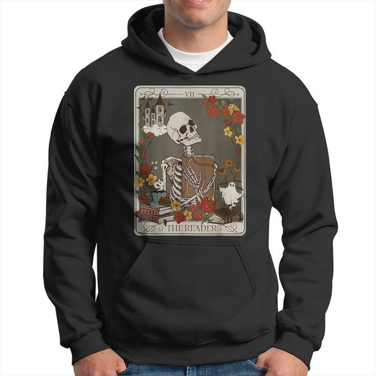 Retro Skeleton Reading Book The Reader Tarot Card Book Lover Reading Funny Designs Funny Gifts Hoodie