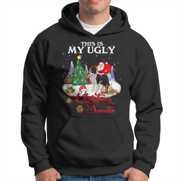 Santa Riding Border Collie This Is My Ugly Christmas Sweater Hoodie