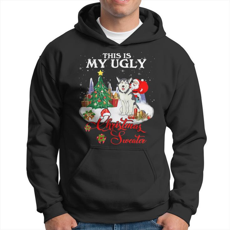 Santa Riding Husky This Is My Ugly Christmas Sweater Hoodie