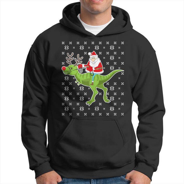 Santa Riding On T-Rex Santa Ugly Christmas Sweater Hoodie