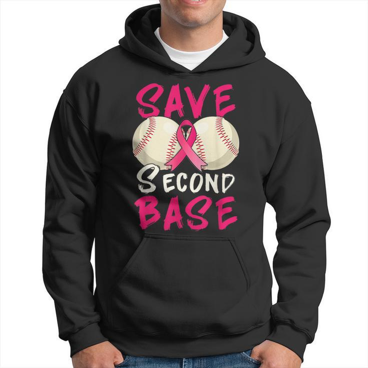 Save Second 2Nd Base Baseball Pink Ribbon Breast Cancer Hoodie