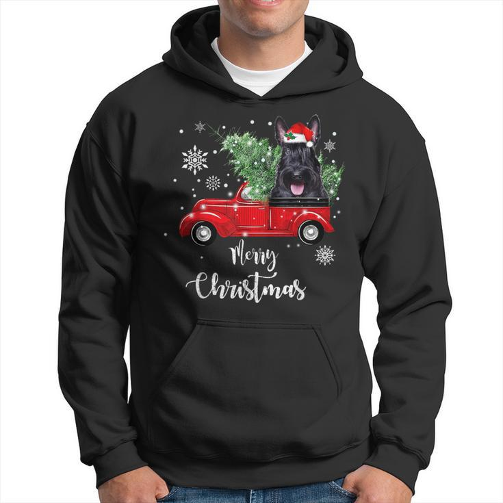 Scottish Terrier Ride Red Truck Christmas Pajama Hoodie
