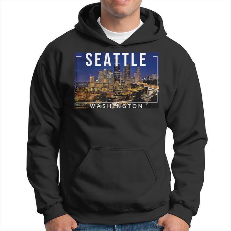 Seattle Washington Skyline Space Needle Mount Rainier Hoodie