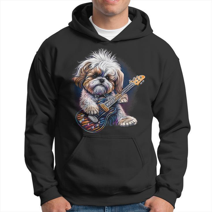 Shih Tzu Dog Playing Electric Guitar Rock Hoodie