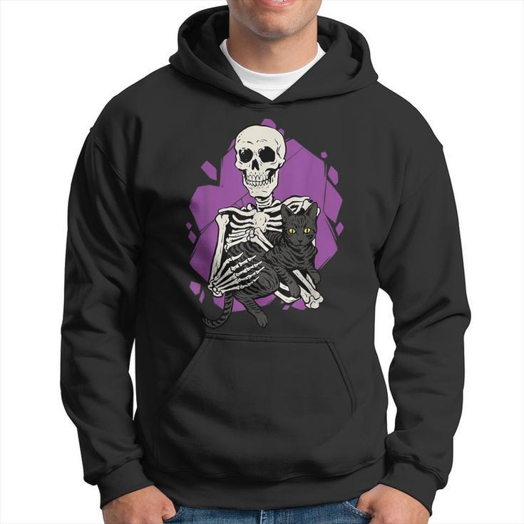Skeleton Holding A Black Cat Lazy Halloween Costume Skull Hoodie