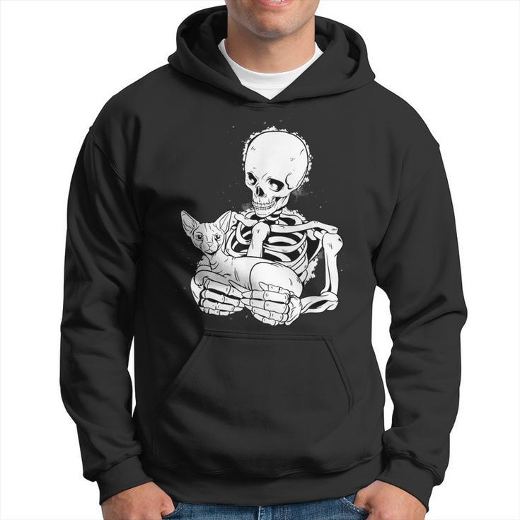Skeleton Holding A Cat Lazy Halloween Costume Skull Hoodie