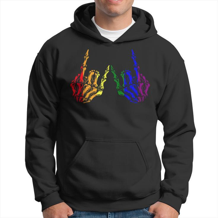 Skeleton Rock Hand Lgbt-Q Cool Rainbow Flag Gay Pride Ally  Hoodie