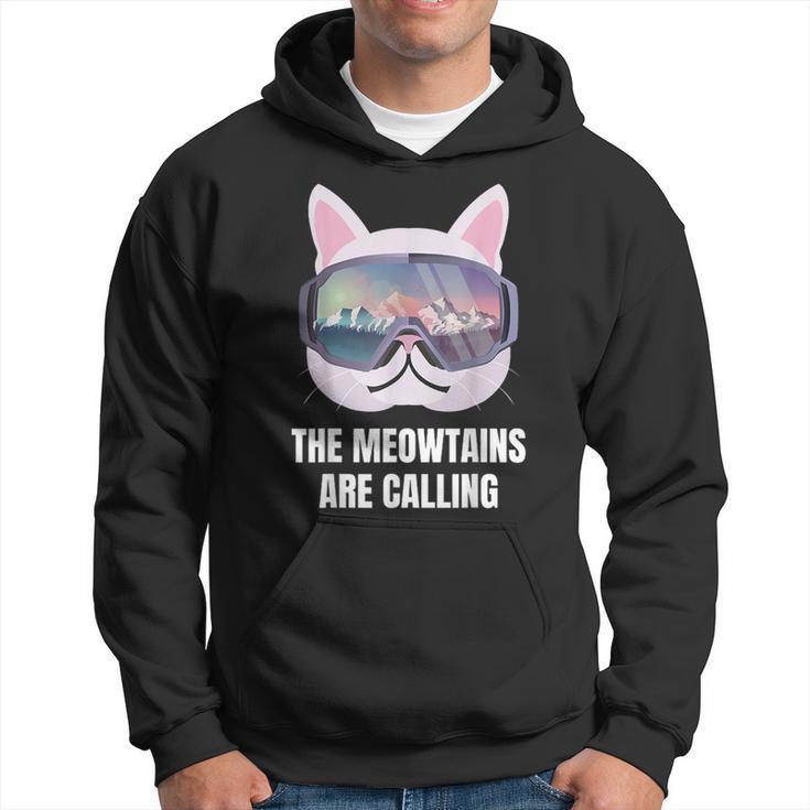 Skiing Cat Lover The Meow-Tains Are Calling Skier Hoodie