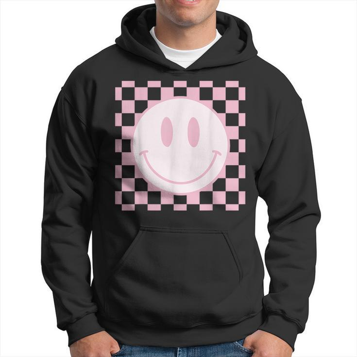 Smile Face Pink Vintage Checkered Pattern Retro Happy Face  Hoodie