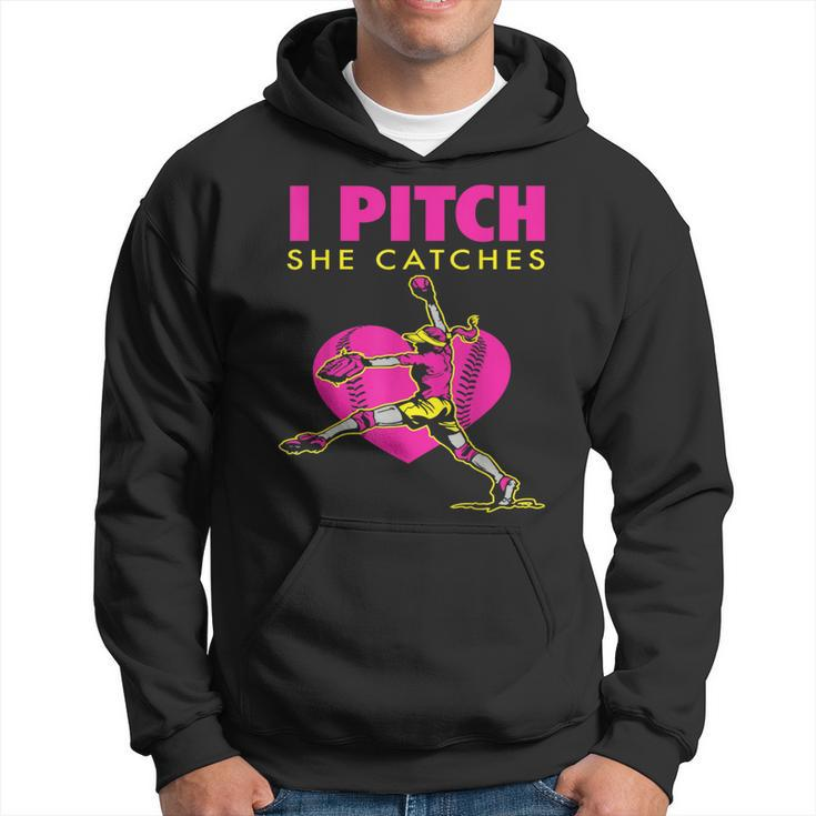 Softball Parent Fan I Pitch She Catches Hoodie