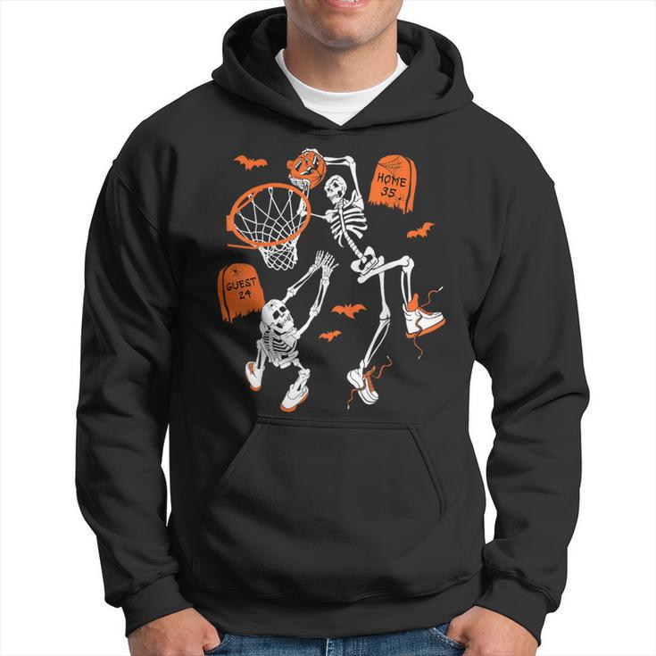 Spooky Skeleton Dunking Basketball Graveyard Halloween Hoodie