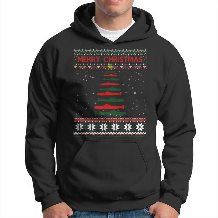 Submarine Navy Military Tree Ugly Christmas Sweater Hoodie