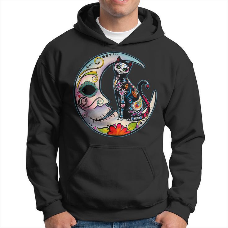 Sugar Skull Moon Cat Mexican Day Of Dead Dia De Los Muertos Hoodie