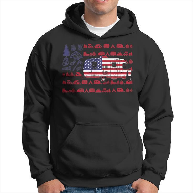Tent Camper Van American Flag Camping 4Th Of July  Camping Funny Gifts Hoodie
