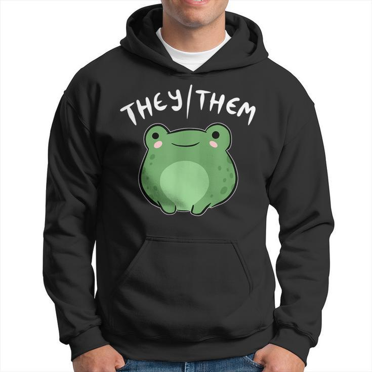 They Them Pronouns Frog Cute Nonbinary Queer Aesthetic Hoodie