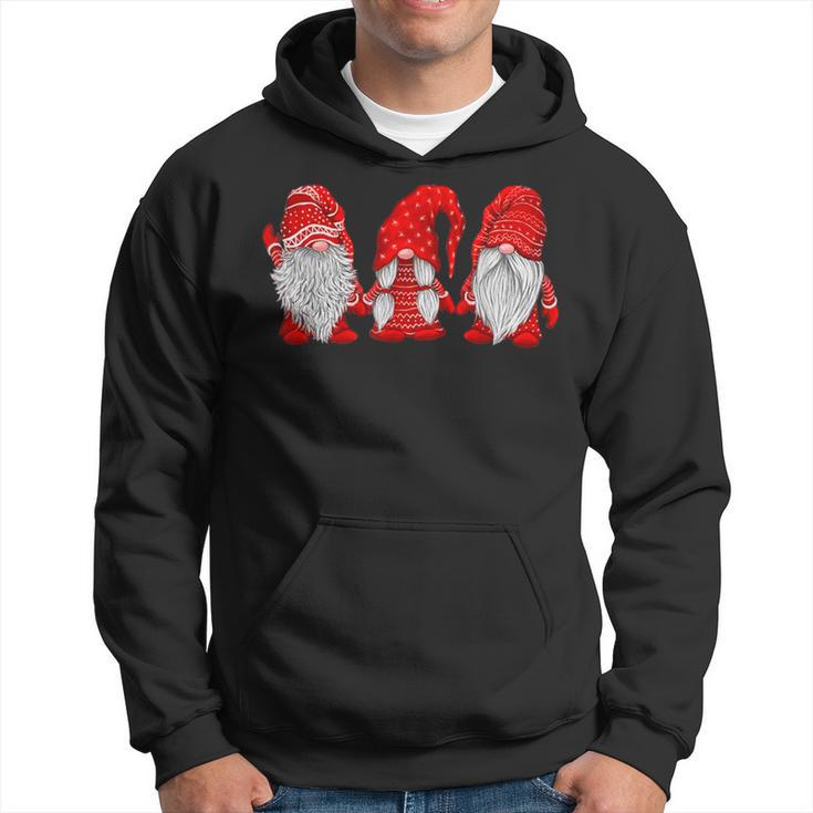 Three Gnomes In Red Costume Christmas Hanging With Gnomes Hoodie
