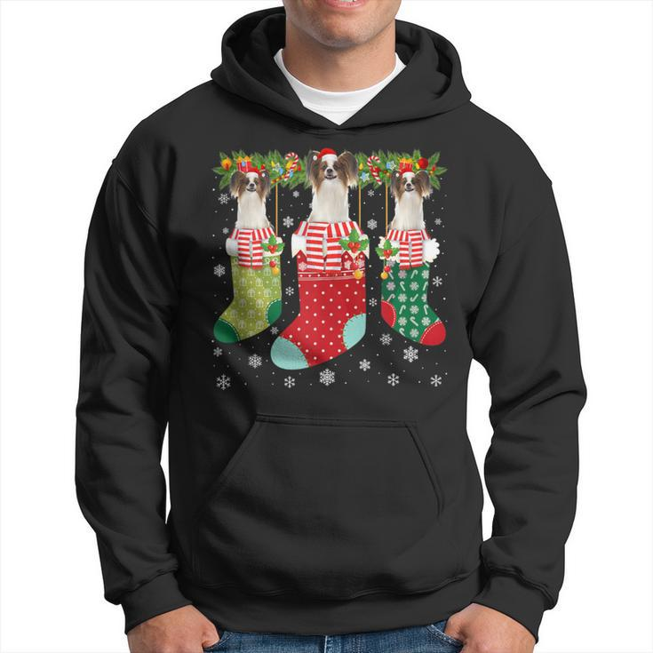 Three Papillon Dog In Socks Ugly Christmas Sweater Party Hoodie